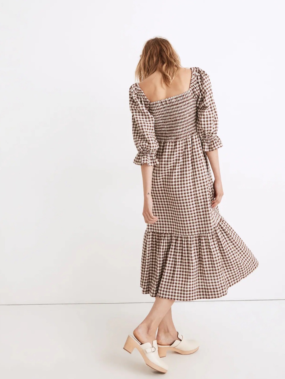 Madewell Lucie Brown Gingham Ruffle Sleeve Midi Dress Size Medium - Picture 2 of 8